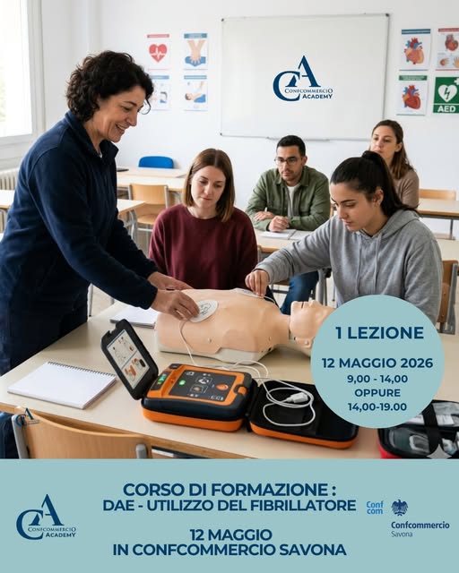 Savona, corso DAE Confcommercio il 12 maggio: iscrizioni aperte